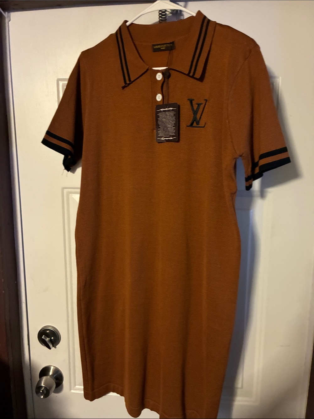 Louis Vuitton Rust-Brown Polo Midi Dress with Black Trim